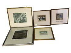 A quantity of framed and glazed pictures and prints, including "Les Chasses a Chantilly" and Clare