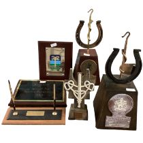 A collection of Equestrian sporting trophies and awards, all presented to jockey Richard Dunwoody.