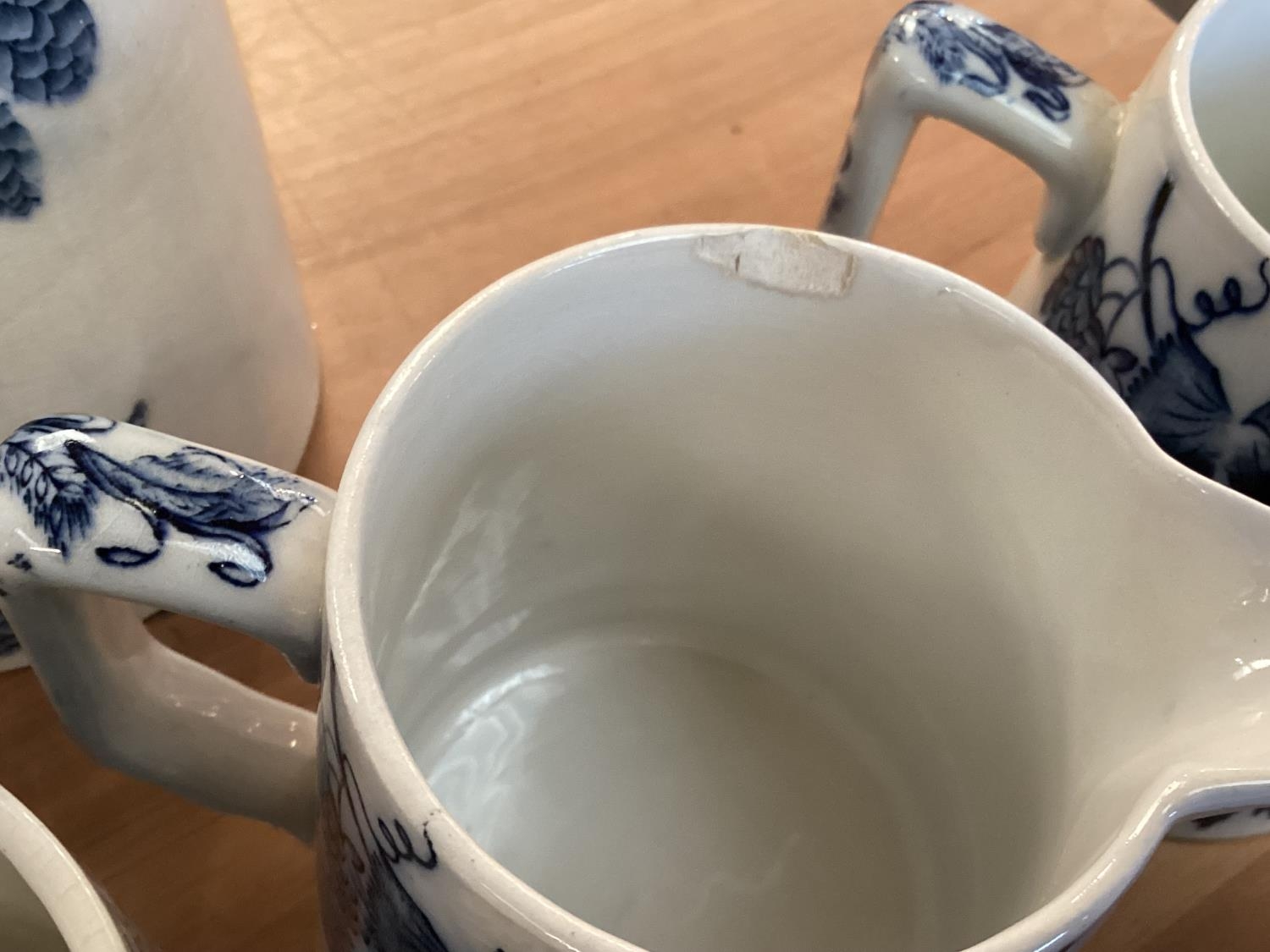 A set of Staffordshire blue and white graduated jugs together and other items. - Image 6 of 12
