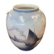 A large Bing & Grondahl ovoid vase decorated with ships in a port, numbered 271 to the base, 32cm