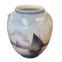 A large Bing & Grondahl ovoid vase decorated with ships in a port, numbered 271 to the base, 32cm