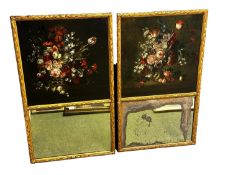 A pair of decorative rectangular Pier glasses, both mirrors with oil panel of still life of