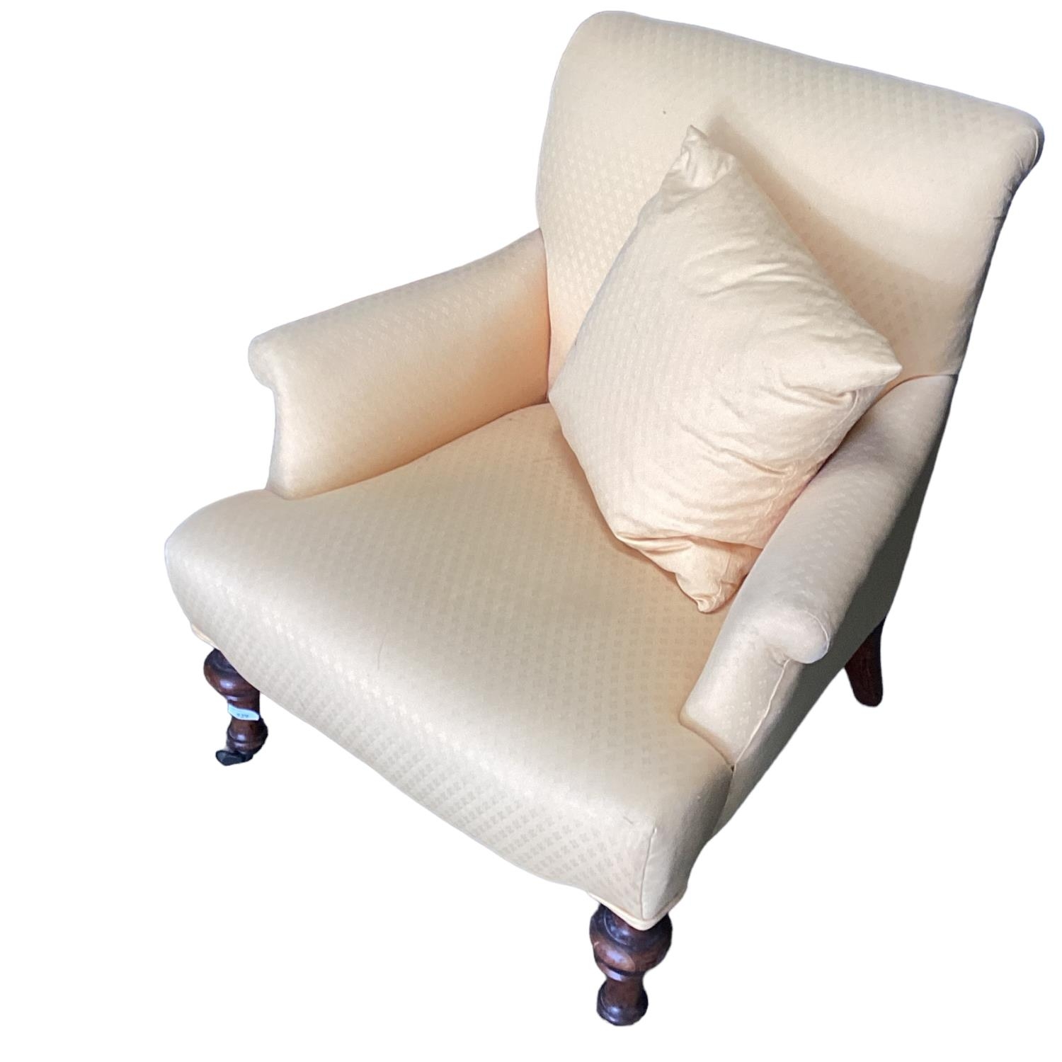 A small yellow upholstered bedroom chair, on turned feet to castors, and another upholstered arm - Image 11 of 11