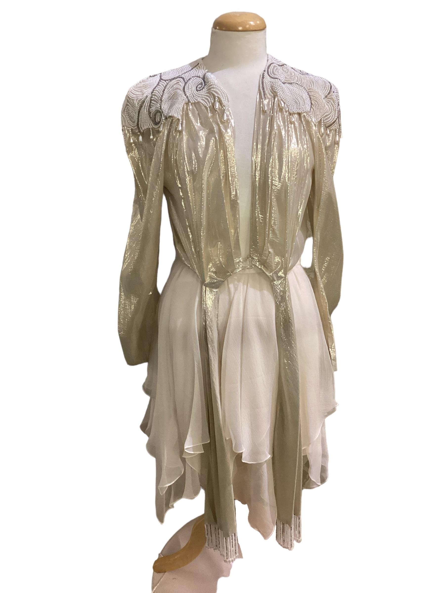 Bruce Oldfield, silk cream suit, couture, cream silk full length dress, condition a mark see - Image 2 of 23