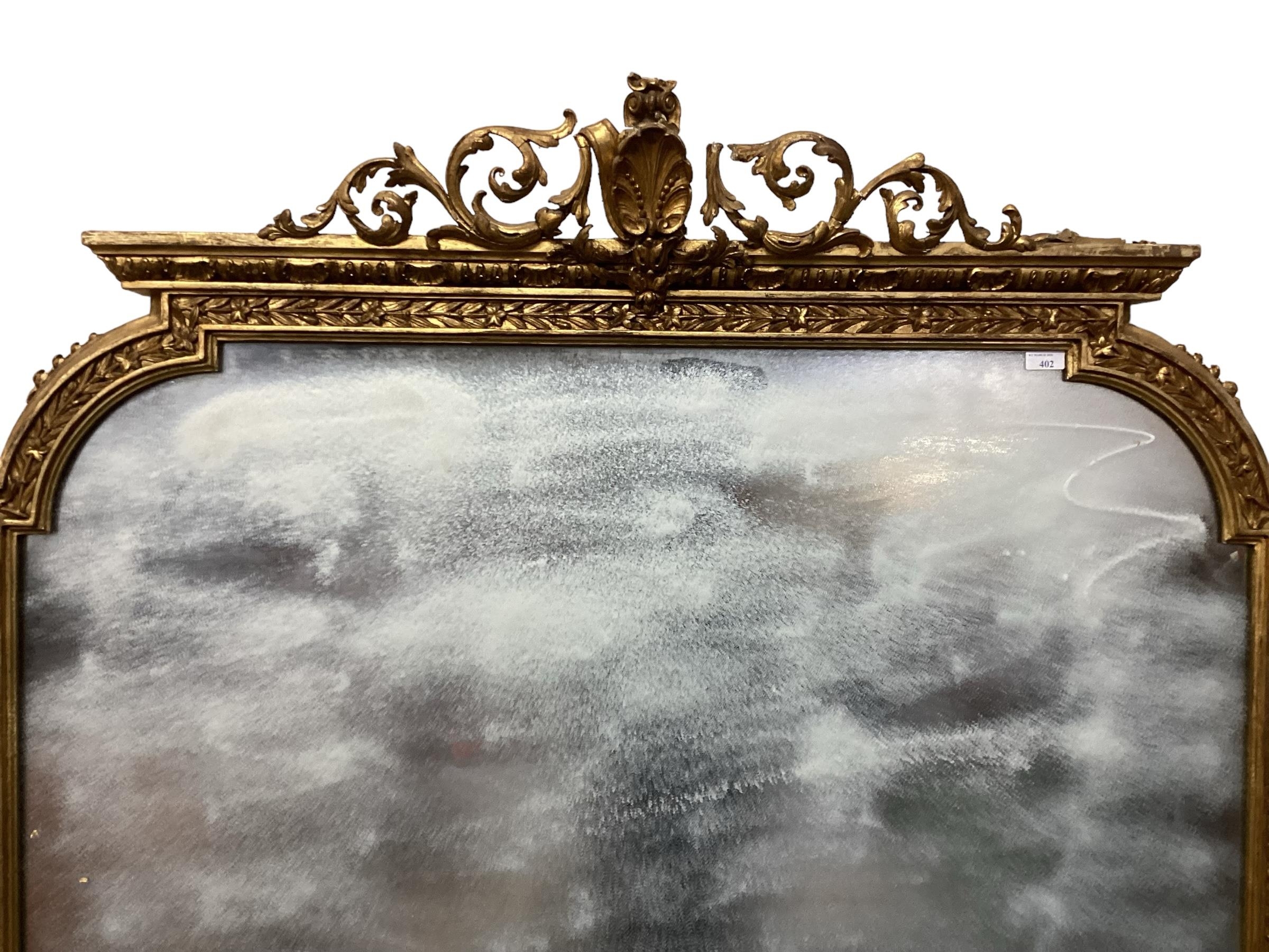 A large gilt framed mirror, the top surmounted with scrolling and shell finial 171cm H x 151 Wide, - Image 12 of 12