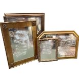 Five gilt framed modern mirrors, largest 88 x 114cm, including frames, see all images