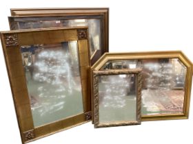 Five gilt framed modern mirrors, largest 88 x 114cm, including frames, see all images