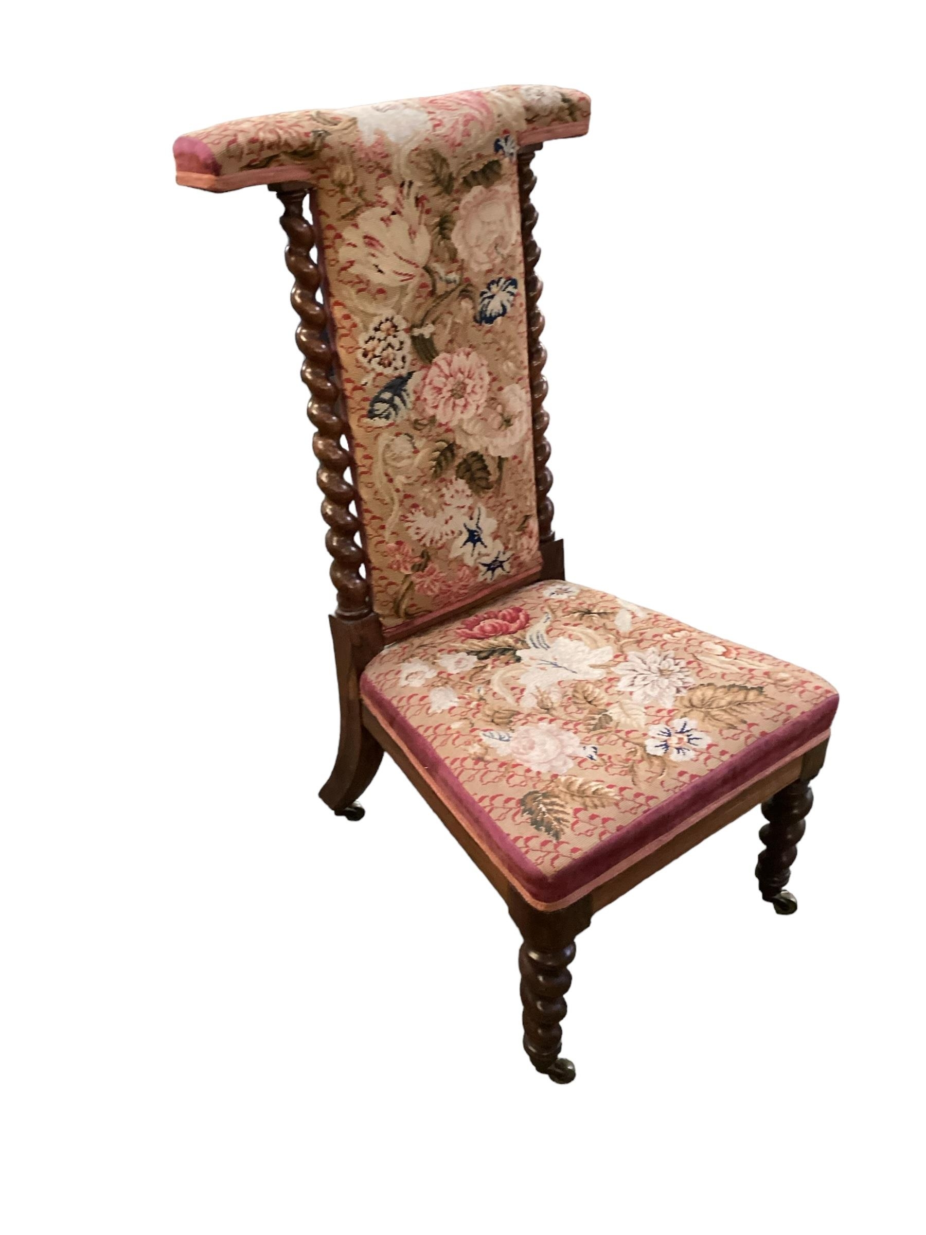 Victorian Prie Dieu chair with tapestry upholstery and barley twist sides; and Prie Dieu chair - Image 8 of 14