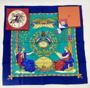 HERMES scarf, in original orange box, and pamphlet and tissue. "1789", to commemorate the 200th