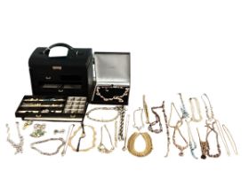 Large collection of costume jewellery, contained within a good quality leather jewellery box