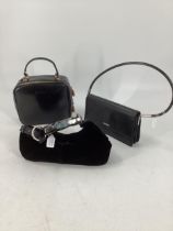 Gucci, small black leather handbag, scratches to leather see photos, Gucci, black box style handbag,