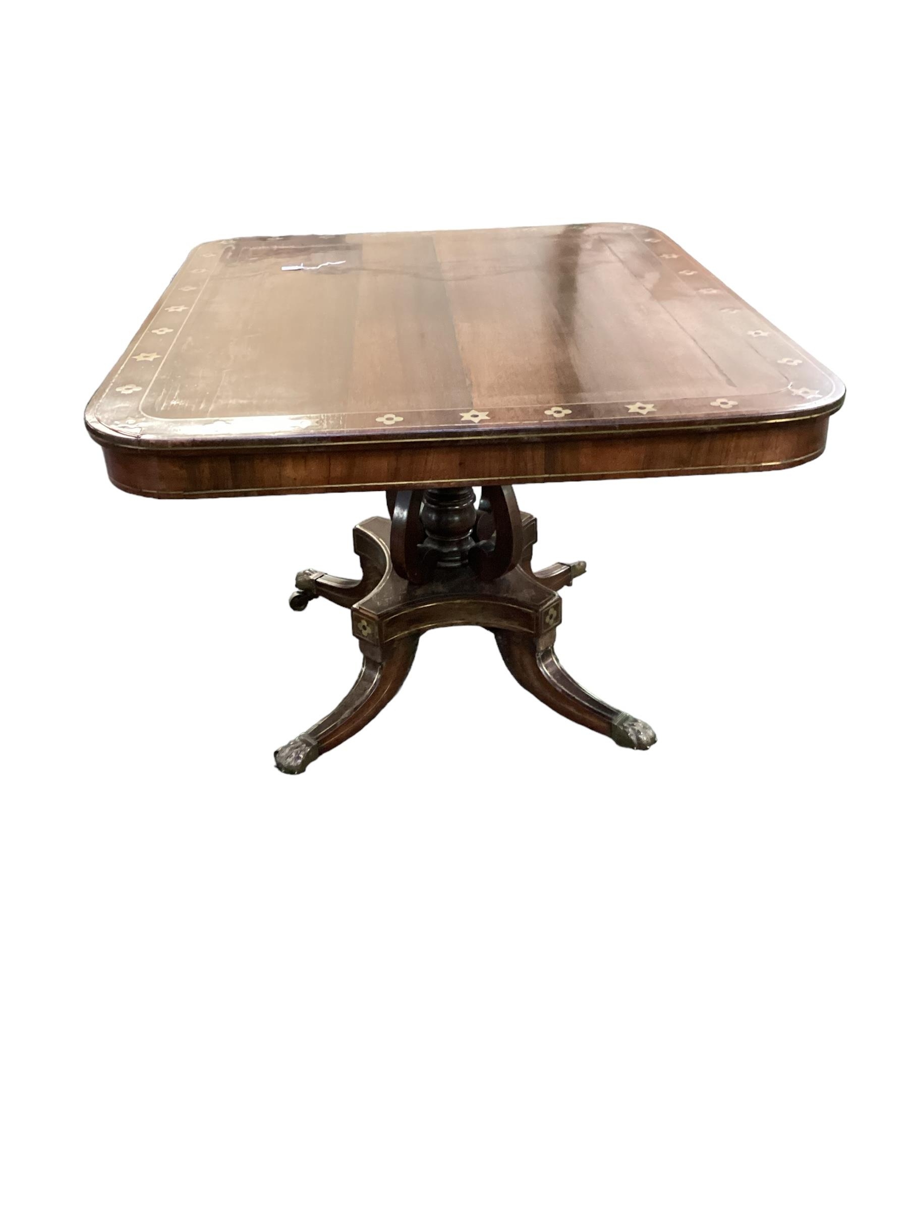 Regency rosewood brass inlaid rectangular breakfast table, 120 x 90 approx - Image 2 of 6