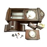 A Westminster Chime oak wall clock, and four mid C20th mantle clocks