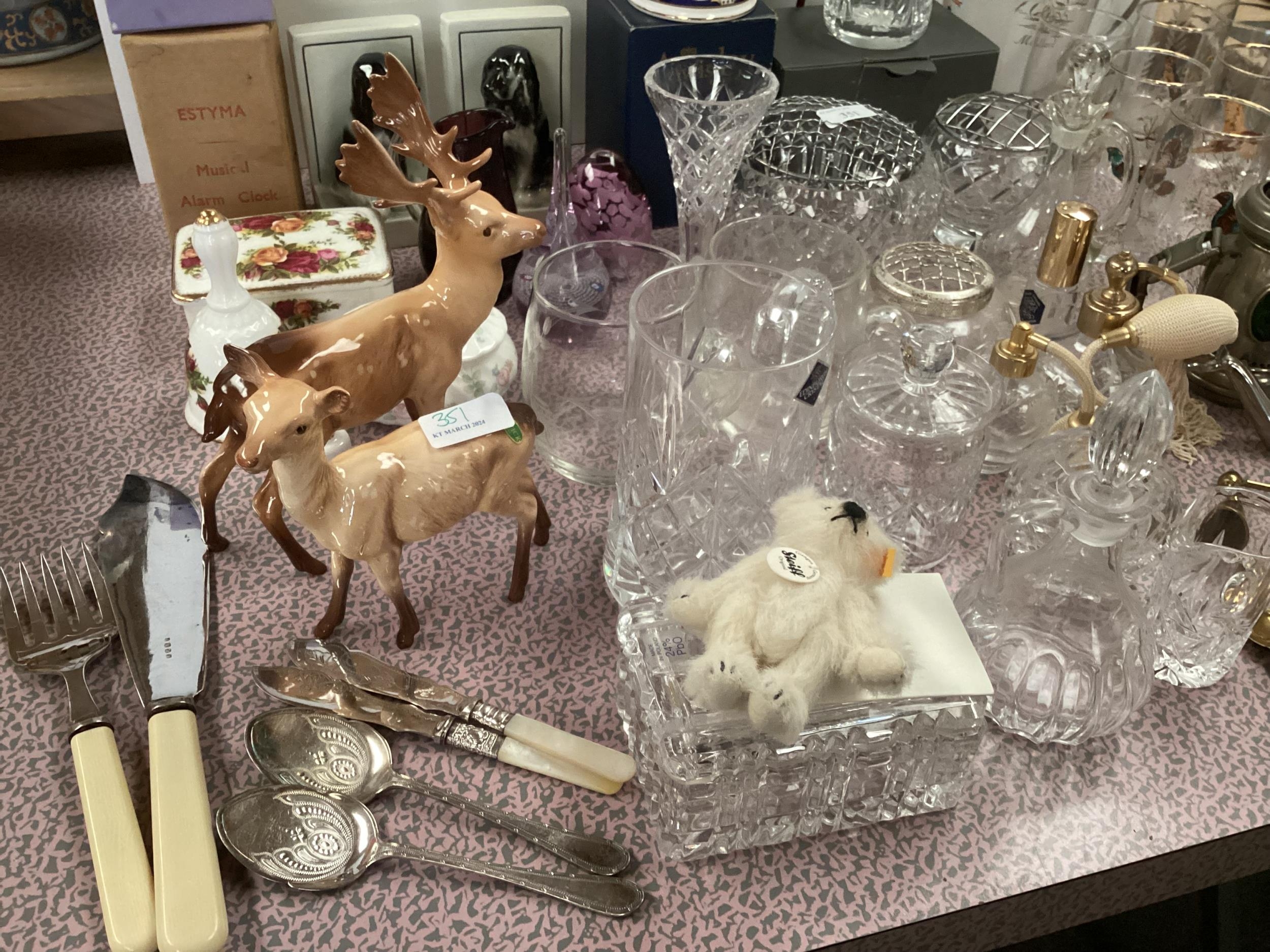 Quantity of ceramic and glass items to include Beswick stag and fawn, Waterford Crystal items, No - Image 2 of 6