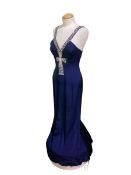 Catherine Walker London, Couture made evening dress and jacket, navy silk with Diamonte trim and