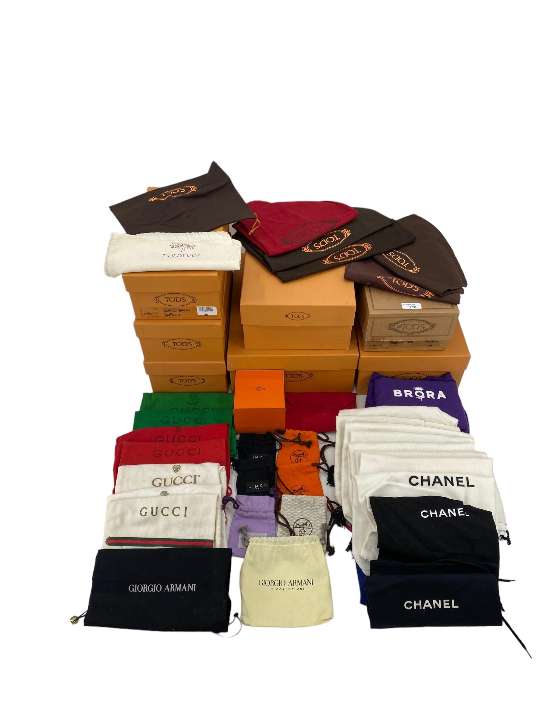 Quantity of Tod's shoe boxes, quantity of dust bags to include Gucci, Tod's, Chanel, Brora, etc;