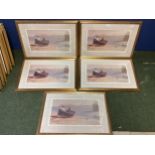 A set of five modern gilt framed and glazed prints of Edwardian boating scenes, 44cm x 63cm