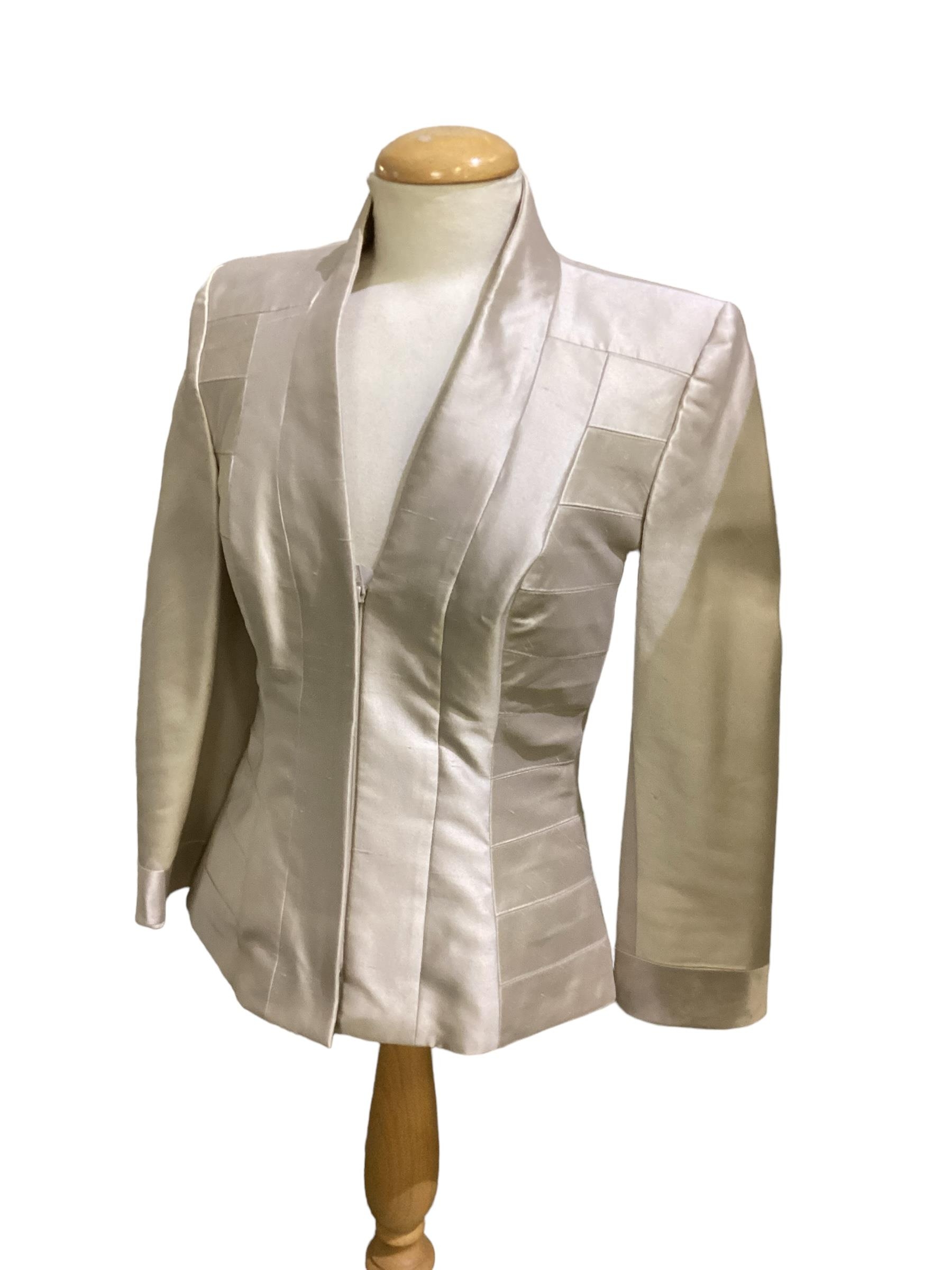 Bruce Oldfield, silk cream suit, couture, cream silk full length dress, condition a mark see - Image 20 of 23