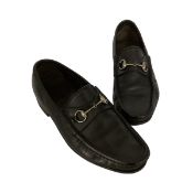 Pair of Gucci black leather snaffle shoes, some wear and re-heeled, see images