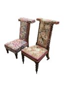 Victorian Prie Dieu chair with tapestry upholstery and barley twist sides; and Prie Dieu chair