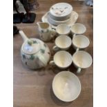 Royal Doulton The Coppice, pheasant pattern tea service, some wear, crack to cup and the odd chip,