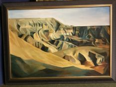 CONTEMPORARY ART: JANICE WALTON, (British), abstract desert escarpment scene, signed and dated lower