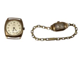 Two 9ct gold cased wristwatches. A Gentleman's Record watch together with an Art Deco style