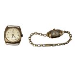 Two 9ct gold cased wristwatches. A Gentleman's Record watch together with an Art Deco style