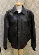 Gents brown leather jacket, label: TRANSAIR, A2 leather pilot jacket, 42, in good condition