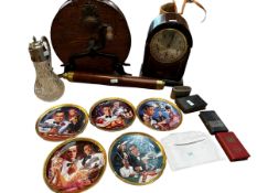 A quantity of various collectahles to include a mahogany domed cased mantle clock, a knife