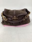 Jimmy Choo, sheepskin and leather handbag, brown with metal buckles, condition scratches to