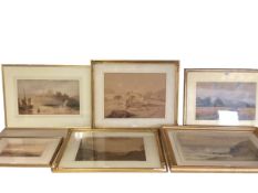 Country House Clearance, watercolours: C19th gilt glazed watercolour, harvesting scene, signed