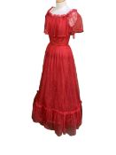 Graham Wren for Nettie Vogues, Red Ball dress with net overlay and velvet trim, condition good.