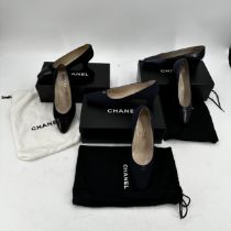 CHANEL ladies shoes: 3 pairs of heeled ladies shoes, with boxes and dust bags: one pair of navy