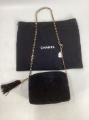 Chanel, black suede handbag, sticker inside detailing number 2888689, chain strap, condition