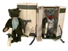 Two Steiff exclusively for Harrods green bears, boxed with certificates, Centenary bear and