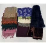 A quantity of scarves, to include cashmere, silk pashmina, velvet, faux fur and cotton (9) all in