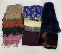 A quantity of scarves, to include cashmere, silk pashmina, velvet, faux fur and cotton (9) all in