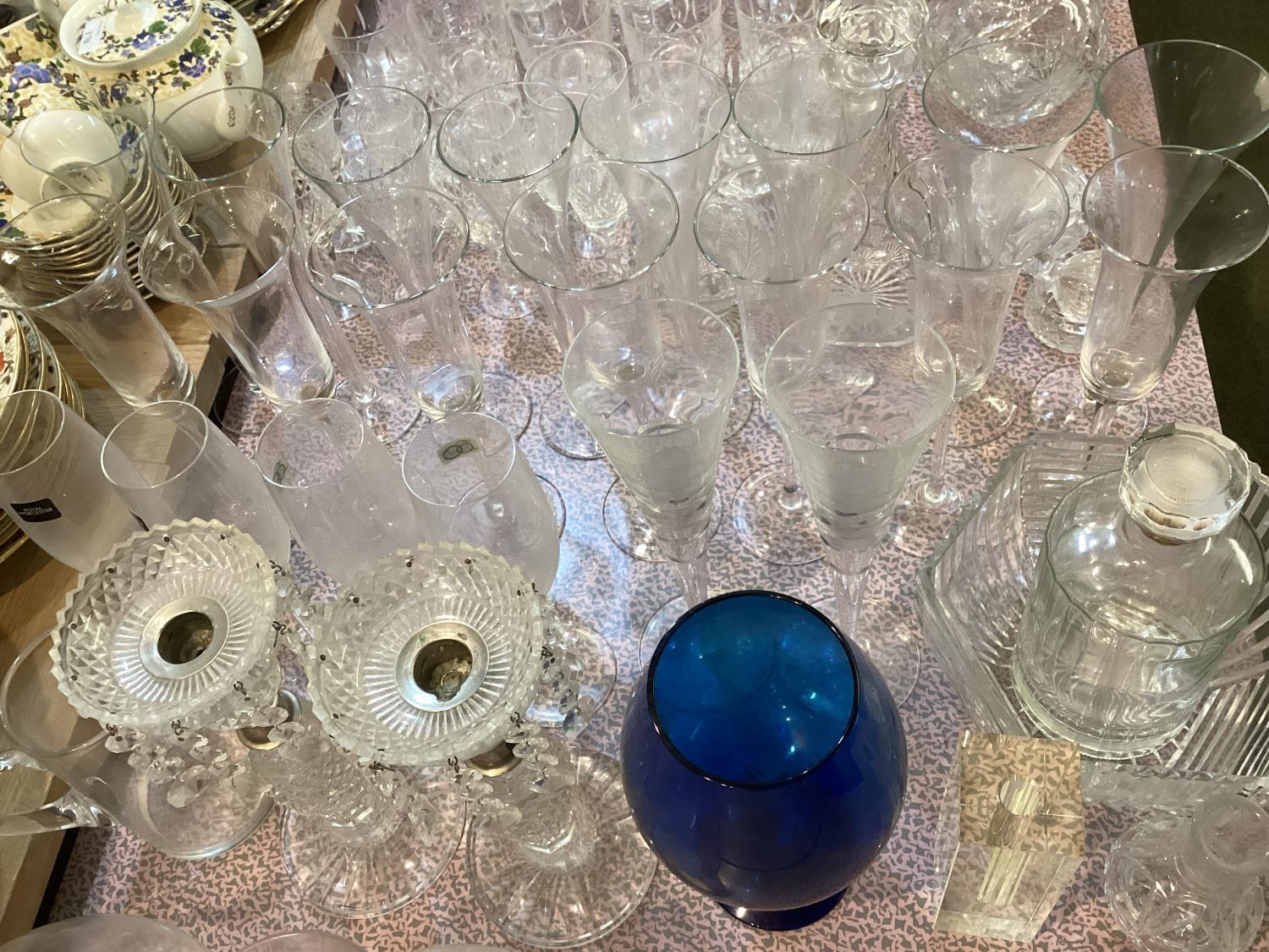 A quantity of glassware to include decanters, candlesticks , champagne glasses, tumblers etc - Image 5 of 5