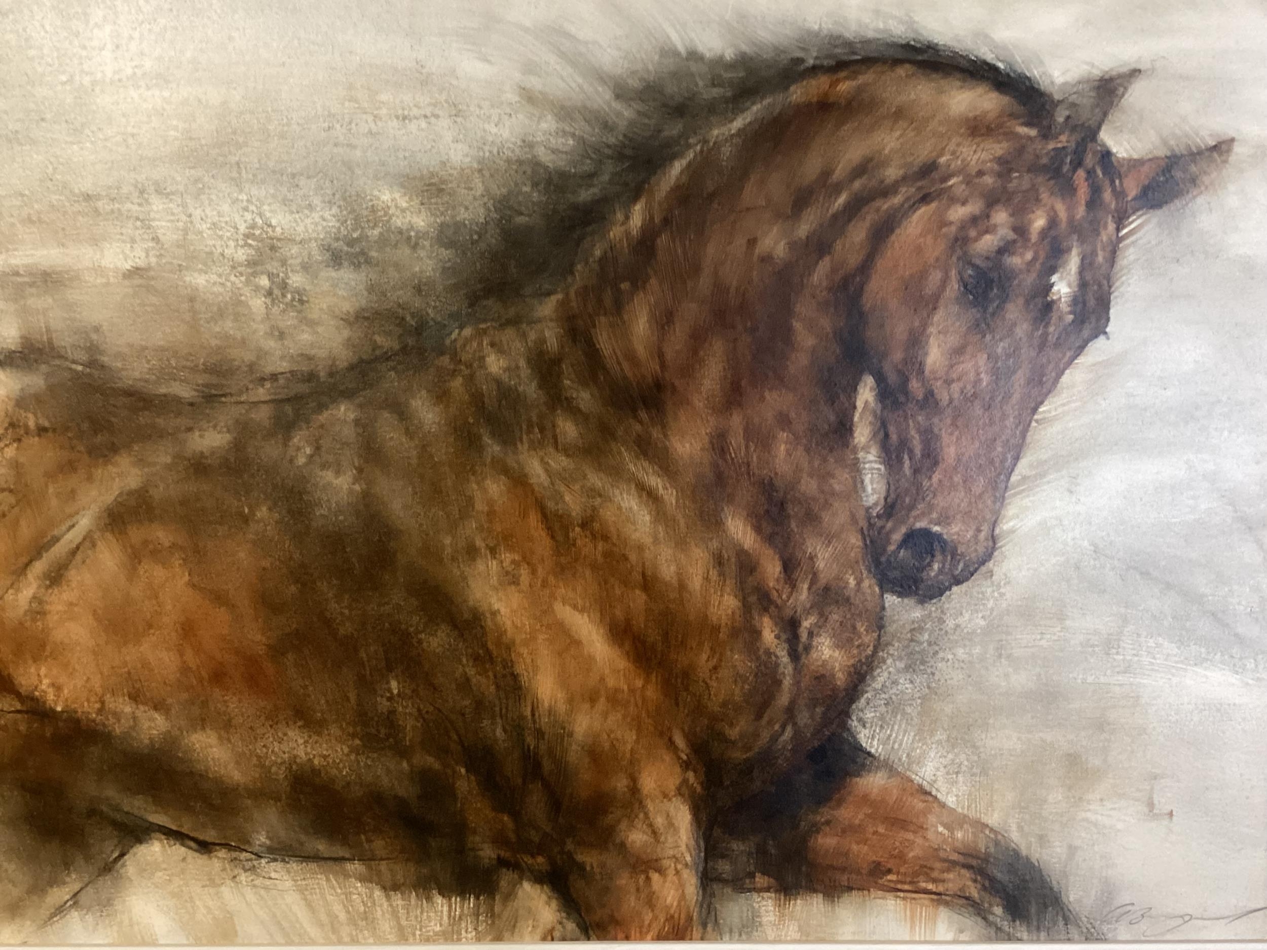 GARY BENFIELD (b. 1965) acrylic on board, Sienna, study of a horse, in an unglazed ebonised frame. - Image 2 of 5