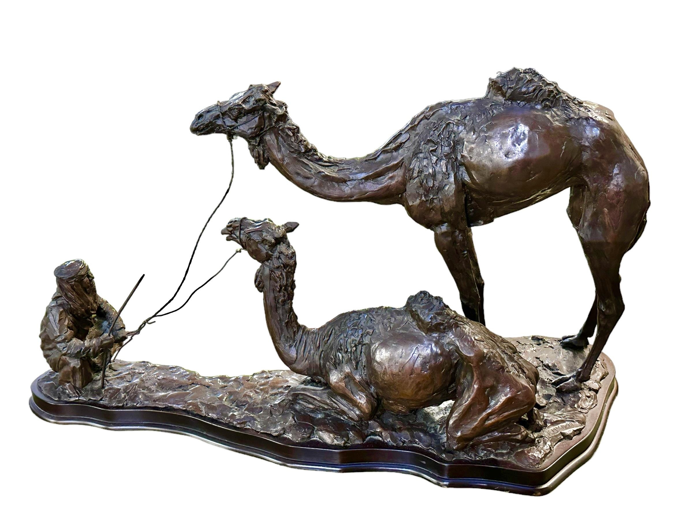 EMMA MACDERMOTT (British), Bronze, Camels, bespoke private commission circa late 1990s, 1/6, 40cm