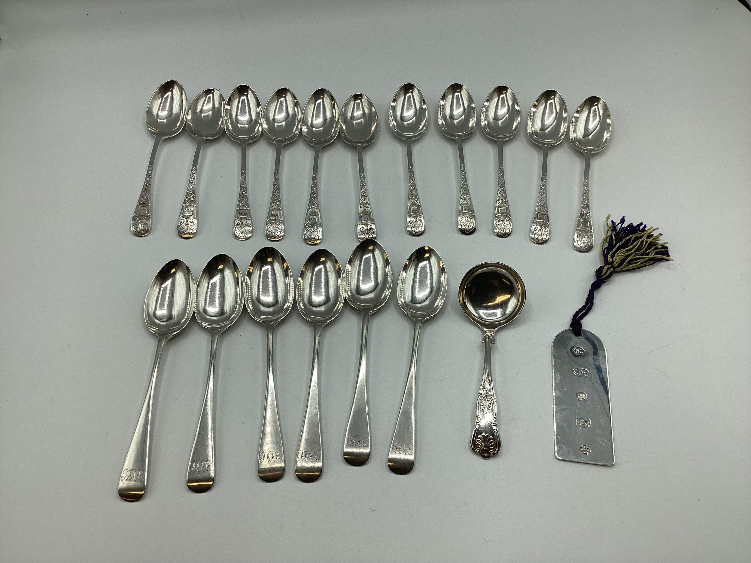 A collection of Sterling silver items, to include set of six teaspoons, and 11 chased sterling