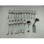 A collection of Sterling silver items, to include set of six teaspoons, and 11 chased sterling