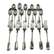 A collection of sterling silver flatware to include six Sterling Silver desert forks, Charles