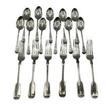 A collection of sterling silver flatware to include six Sterling Silver desert forks, Charles