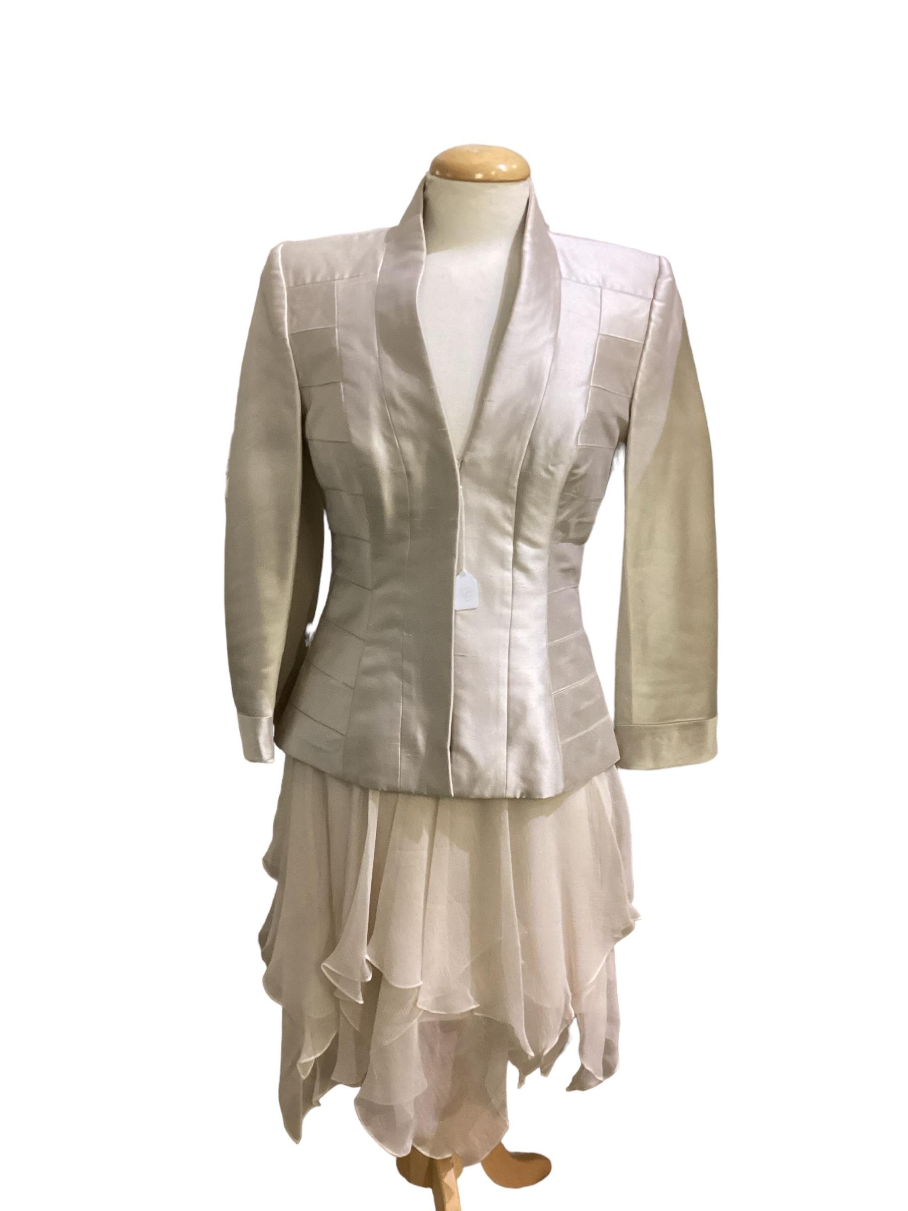 Bruce Oldfield, silk cream suit, couture, cream silk full length dress, condition a mark see - Image 21 of 23