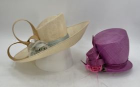 PHILIP TREACY two summer Parisisal straw ladies hats, with straw and silk flower trim, been worn,