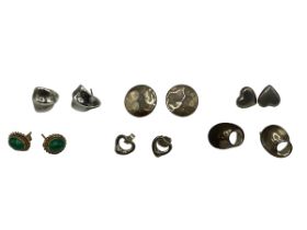 A collection of sterling silver, white metal and 9ct earrings to include Georg Jensen, Tiffany