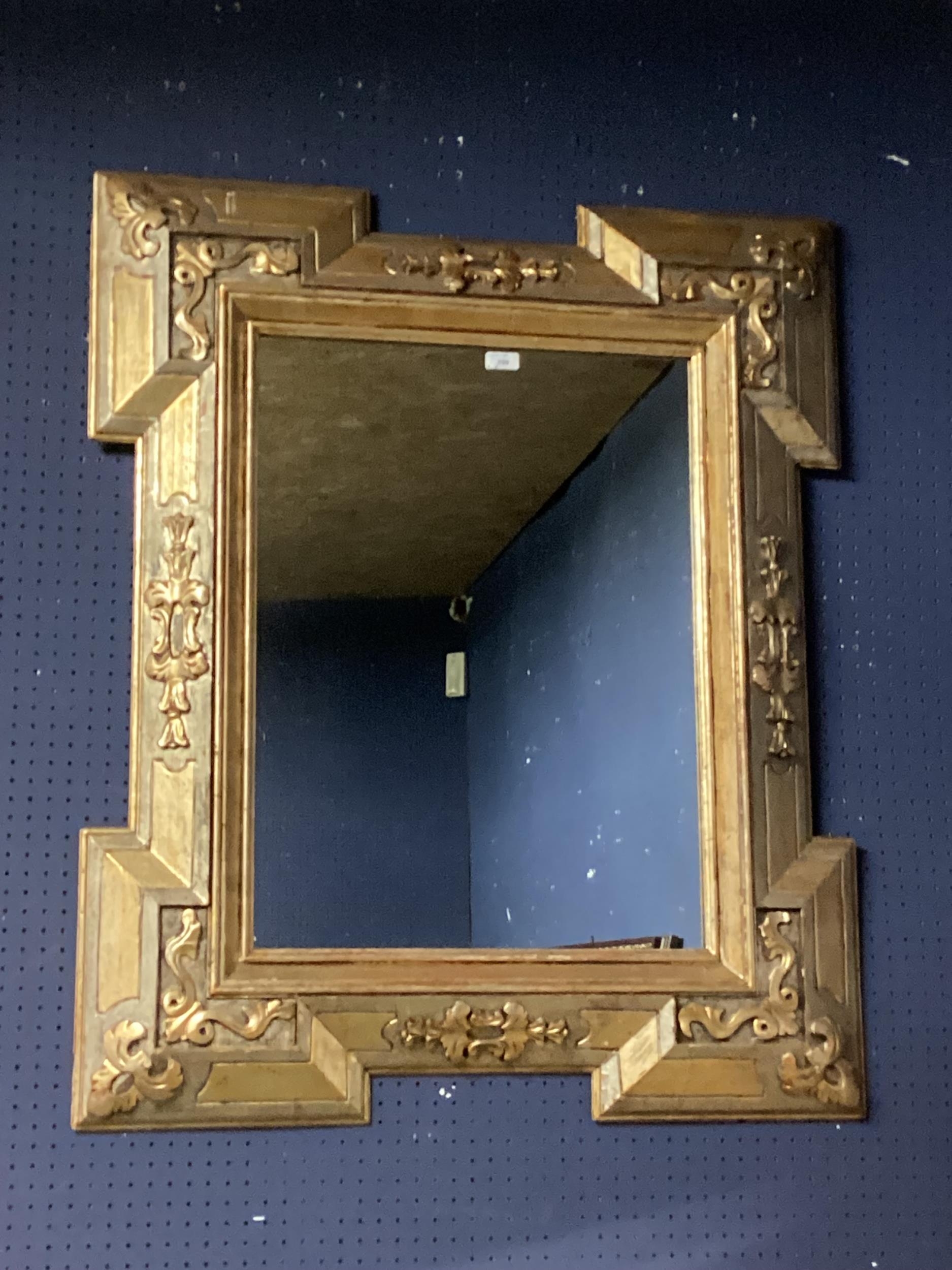 A contemporary rectangular gilt framed wall mirror, with floral pattern to mount, 100cmH x 83cm W, - Image 2 of 4