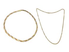 9 ct tri-coloured gold flat link necklace, together with 9 ct gold chain-link necklace, 42 cm, 48